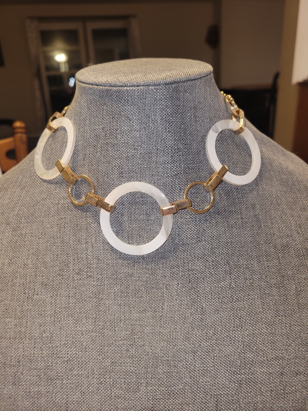 461- Jeune Colette Gold and White Circle-Link Statement Necklace NWT